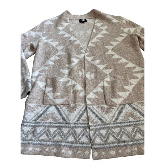 Frye The Cozy Open Front Sweater Cardigan Aztec Oatmeal Heather Combo Size XL - Picture 6 of 13